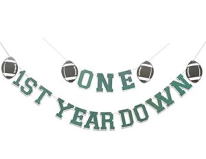 football birthday 1st year down banner – below first grade, football theme banner, first birthday party decorations, super bowl birthday sports party, personalized super bowl decoration.