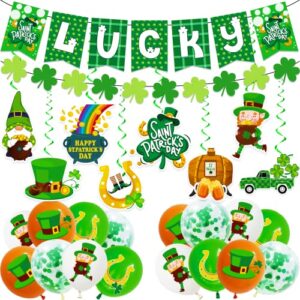 st.patrick’s day party supplies,irish saint patricks day party decorations, balloons,hanging swirls table cover tablecloth st patty’s day decor shamrock clover accessories gnome leprechaun