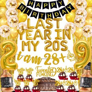 29th birthday decorations for men include last year in my 20s balloon banner i am 28+1 glitter banner 29 birthday cake topper cupcake toppers number 29 foil balloons whiskey balloon
