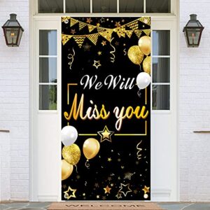 luxiocio we will miss you door banner backdrop decorations, going away party farewell party door cover supplies, black gold happy retirement party décor for coworker