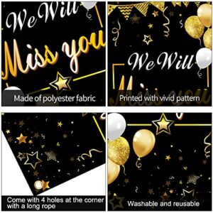 Luxiocio We Will Miss You Door Banner Backdrop Decorations, Going Away Party Farewell Party Door Cover Supplies, Black Gold Happy Retirement Party Décor for Coworker