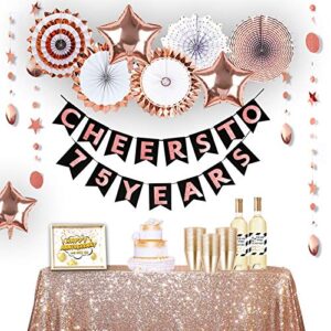 75th birthday decorations for women by hombae, 75th anniversary decorations, 75 bday decorations, rose gold cheers to 75 years banner, 75 birthday decor, 75 years old party favors supplies