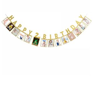 labakita happy 2nd birthday photo banner – baby 2nd birthday photo frame photo banner – baby boy or girl’s 2nd birthday party decorations supplies – two years old birthday sign (gold)