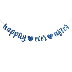 belrew happily ever after banner, engagement party decor, bridal shower party decoration supplies, glittery blue