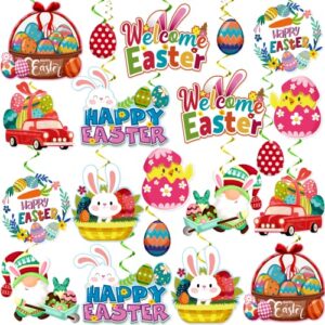 36 pcs easter party decorations hanging swirls, no-diy easter hanging decorations egg bunny happy easter decorations hanging swirls for easter classroom decorations easter decorations for the home