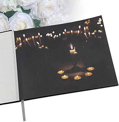 Classic Funeral Guest Book for Memorial Service, Set 4 pcs for Memorial Service, PU Golden Embossed Cover, Table Display Sign, and 2 Black Gold Gel Pen and 42 Sheets (84 Pages).