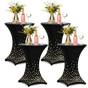 cocktail table covers highboy cocktail table spandex covers gold dot for happy new year, 32 x 43 in fitted stretch cocktail tablecloth for round tables for wedding, banquet and party (black, 4 pcs)