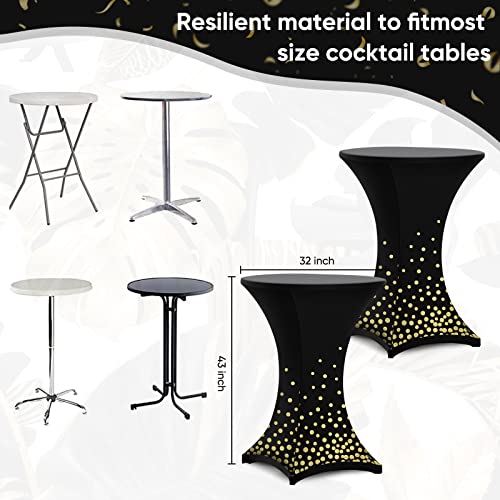Cocktail Table Covers Highboy Cocktail Table Spandex Covers Gold Dot for Happy New Year, 32 x 43 in Fitted Stretch Cocktail Tablecloth for Round Tables for Wedding, Banquet and Party (Black, 4 Pcs)