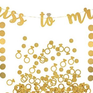 Miss to Mrs Banner, Garland & Confetti Set - Bachelorette, Engagement or Wedding Party Decorations - Sparkly Rose Gold Banner, Circle Garland & Super Fun Diamond Ring & Circle Confetti (Gold)