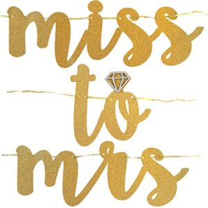 Miss to Mrs Banner, Garland & Confetti Set - Bachelorette, Engagement or Wedding Party Decorations - Sparkly Rose Gold Banner, Circle Garland & Super Fun Diamond Ring & Circle Confetti (Gold)