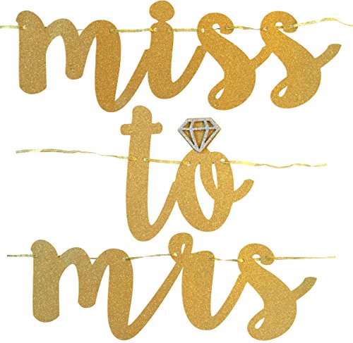 Miss to Mrs Banner, Garland & Confetti Set - Bachelorette, Engagement or Wedding Party Decorations - Sparkly Rose Gold Banner, Circle Garland & Super Fun Diamond Ring & Circle Confetti (Gold)