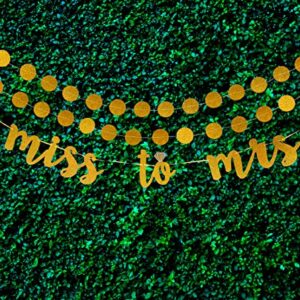 Miss to Mrs Banner, Garland & Confetti Set - Bachelorette, Engagement or Wedding Party Decorations - Sparkly Rose Gold Banner, Circle Garland & Super Fun Diamond Ring & Circle Confetti (Gold)