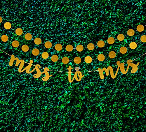 Miss to Mrs Banner, Garland & Confetti Set - Bachelorette, Engagement or Wedding Party Decorations - Sparkly Rose Gold Banner, Circle Garland & Super Fun Diamond Ring & Circle Confetti (Gold)