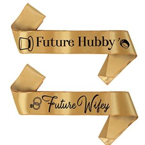 BroSash Bachelorette & Bachelor Party Sash -"Future Wifey" &"Future Hubby" Groom, Bride to Be Supplies 2 pcs Set Best Wedding Gifts Bridal Shower Decorations Engagement Favors Miss to Mrs. Gift Kit