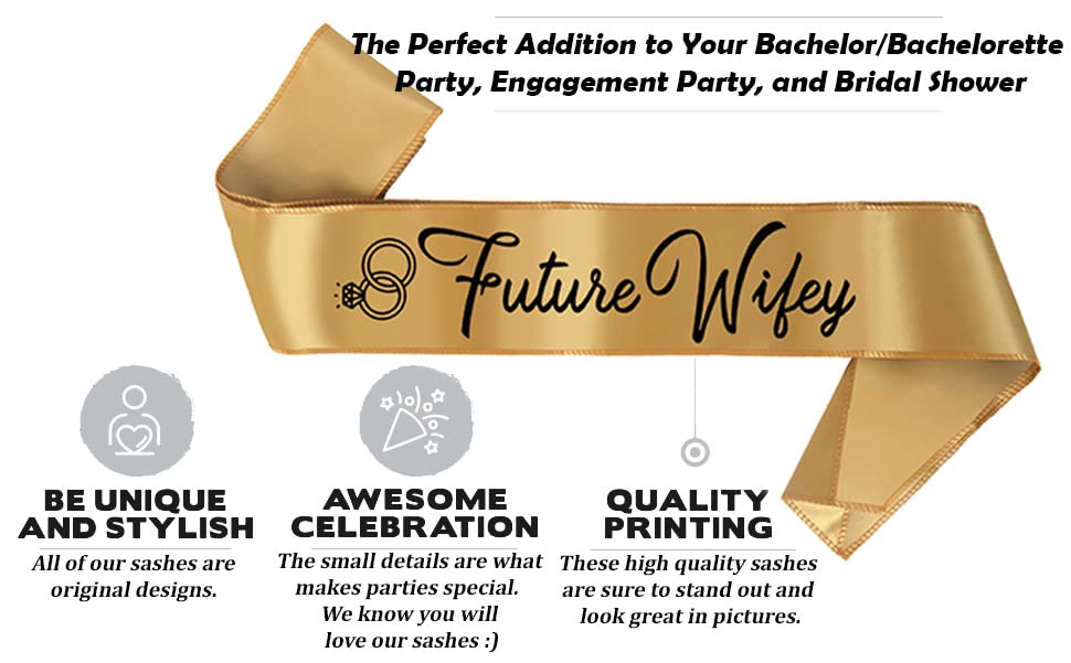 BroSash Bachelorette & Bachelor Party Sash -"Future Wifey" &"Future Hubby" Groom, Bride to Be Supplies 2 pcs Set Best Wedding Gifts Bridal Shower Decorations Engagement Favors Miss to Mrs. Gift Kit