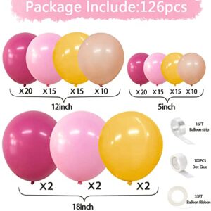 Hot Pink Yellow Balloons Garland Kit - Mustard Yellow Pink Balloon Latex Pastel Balloons Arch For Baby Shower Princess Bridal Shower Birthday Party Decorations