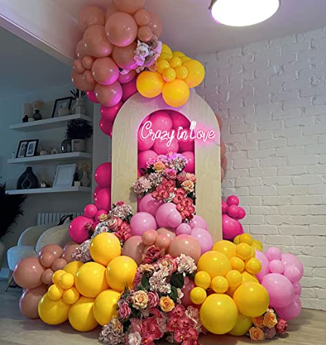 Hot Pink Yellow Balloons Garland Kit - Mustard Yellow Pink Balloon Latex Pastel Balloons Arch For Baby Shower Princess Bridal Shower Birthday Party Decorations