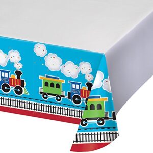 creative converting border print plastic tablecover, all aboard –