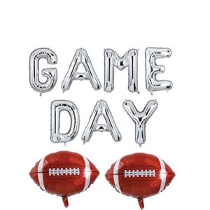 Hall & Perry Game Day Football Balloon Kit with Mylar Letters and Footballs and Latex White Green and Black Balloons