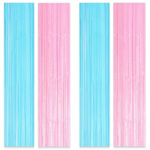 Boopati 3.2x6.6 Feet Pink & Blue Metallic Tinsel Foil Fringe Curtains for Baby Shower Gender Reveals Party Decoration Party Photo Backdrop,4 Packs