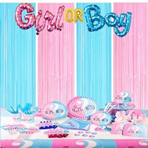 Boopati 3.2x6.6 Feet Pink & Blue Metallic Tinsel Foil Fringe Curtains for Baby Shower Gender Reveals Party Decoration Party Photo Backdrop,4 Packs