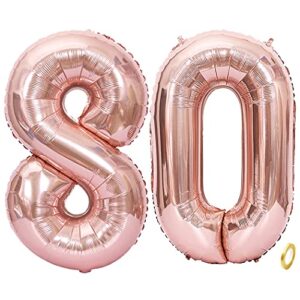 Aabellay Large Foil Mylar Balloons 40 Inch Rose Gold Number Balloons Giant Jumbo Birthday Balloons for Birthday Party Decorations - Rose Gold 80