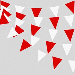 red and white fabric carnival pennant banner 40 meters 131 feet, outdoor garden flag buntings, festive party decorations for birthday decoration baby shower wedding valentines day