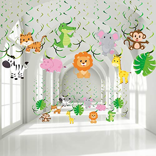 Blulu 30 Count Jungle Safari Animals Party Decorations Jungle Animals Hanging Swirl, Forest Theme Foil Swirls Ceiling for Safari Birthday Decorations Jungle Party Safari Baby Shower Decorations