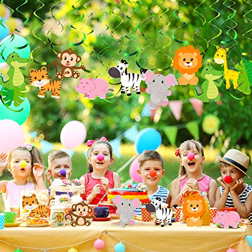 Blulu 30 Count Jungle Safari Animals Party Decorations Jungle Animals Hanging Swirl, Forest Theme Foil Swirls Ceiling for Safari Birthday Decorations Jungle Party Safari Baby Shower Decorations