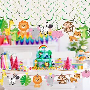 Blulu 30 Count Jungle Safari Animals Party Decorations Jungle Animals Hanging Swirl, Forest Theme Foil Swirls Ceiling for Safari Birthday Decorations Jungle Party Safari Baby Shower Decorations