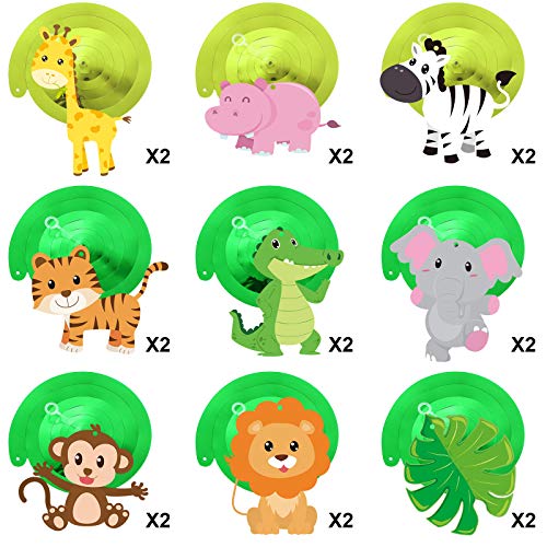 Blulu 30 Count Jungle Safari Animals Party Decorations Jungle Animals Hanging Swirl, Forest Theme Foil Swirls Ceiling for Safari Birthday Decorations Jungle Party Safari Baby Shower Decorations