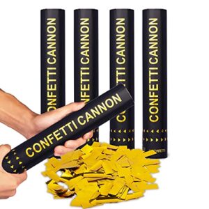 hiconfetti 4 pack gold confetti cannons for indoor/outdoor celebration, new years, birthday, surprise party, baby shower, graduation, wedding, festival, anniversary, event and party supplies