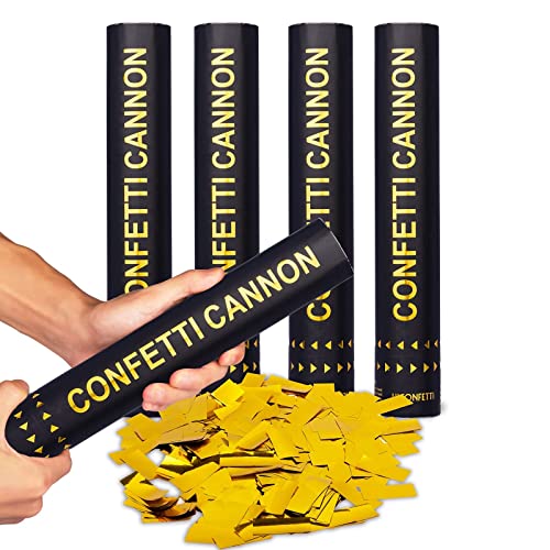 HICONFETTI 4 Pack Gold Confetti Cannons for Indoor/Outdoor Celebration, New Years, Birthday, Surprise Party, Baby Shower, Graduation, Wedding, Festival, Anniversary, Event and Party Supplies