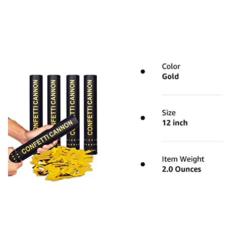 HICONFETTI 4 Pack Gold Confetti Cannons for Indoor/Outdoor Celebration, New Years, Birthday, Surprise Party, Baby Shower, Graduation, Wedding, Festival, Anniversary, Event and Party Supplies