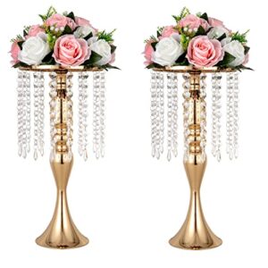 lanlong set of 2 crystal wedding table centerpieces gold flower stand vases centerpiece decorations for reception party home decor
