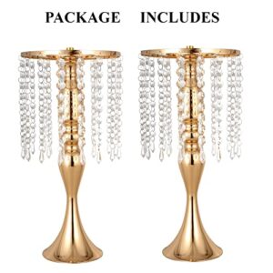 LANLONG Set of 2 Crystal Wedding Table Centerpieces Gold Flower Stand Vases Centerpiece Decorations for Reception Party Home Decor