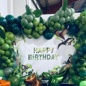 Chamrrille Green Balloon Garland Arch Kit with Double Balloons, Pearl White and Green Balloons, Dark Green and Black Balloons, Emerald Green Balloons for Birthday Baby Shower Wild One Party Decorations