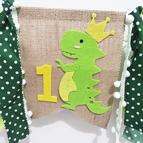 Dinosaur Party Supplies Decorations–Dinosaur Highchair Banner Baby Boy 1st Birthday High Chair Bunting Garland Decoration Wall Decor for Photo Booth Props,Happy Birthday Banner (New Dinosaur Green)