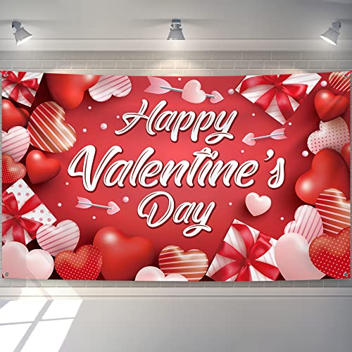 Xtralarge Happy Valentines Day Banner - 72x44 Inch | Valentines Day Backdrop, Valentines Day Decor for Office | Valentine Backdrop, Valentines Party Decorations | Valentines Backdrops for Photography