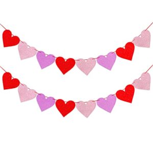 xianmu 2 pack glittery heart banner valentine’s day banner garland heart decorations for wedding anniversary engagement bachelorette home party decor supplies – no diy required
