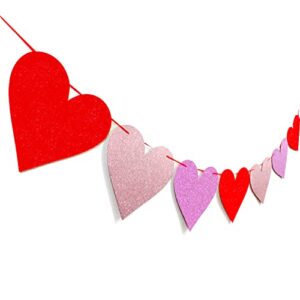 XIANMU 2 Pack Glittery Heart Banner Valentine's Day Banner Garland Heart Decorations for Wedding Anniversary Engagement Bachelorette Home Party Decor Supplies - No DIY Required