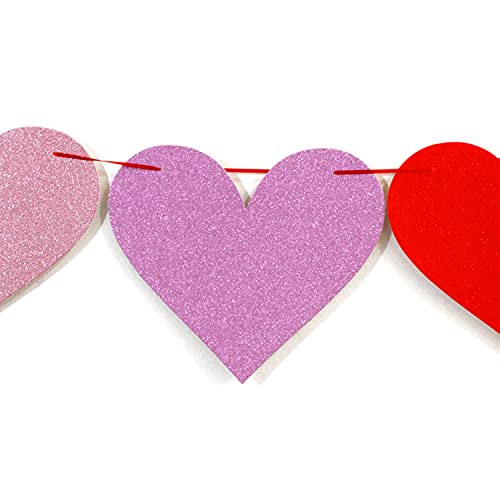 XIANMU 2 Pack Glittery Heart Banner Valentine's Day Banner Garland Heart Decorations for Wedding Anniversary Engagement Bachelorette Home Party Decor Supplies - No DIY Required