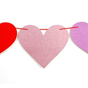 XIANMU 2 Pack Glittery Heart Banner Valentine's Day Banner Garland Heart Decorations for Wedding Anniversary Engagement Bachelorette Home Party Decor Supplies - No DIY Required