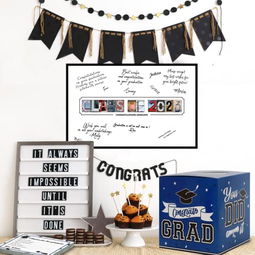 DAZONGE Class of 2023 Graduation Party Decorations Blue - 1 Graduation Card Box with 30 Graduation Advice Cards and 1 Guestbook Signature Board for Graduation Party Supplies - Graduation Gifts