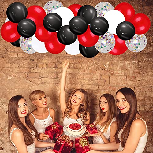 Red and Black Confetti Balloons Kit -12 Inch Black Red White Confetti Balloons for Wedding Party Girl Women Birthday Baby Shower Graduation Decorations Supplies