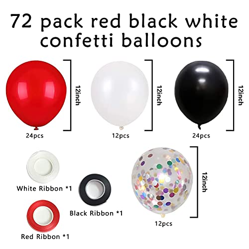 Red and Black Confetti Balloons Kit -12 Inch Black Red White Confetti Balloons for Wedding Party Girl Women Birthday Baby Shower Graduation Decorations Supplies