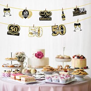 24pcs Happy 50th Anniversary Decorations Table Centerpiece Sticks, Black Gold 50 Year Wedding Anniversary Tables Topper Party Supplies, Fifty Anniversary Sign Decor