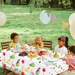 Aloha Party Decoration 3 Pack Hawaiian Tablecloths for Luau Party Decorations, Tropical Flamingo Table Cover Disposable Plastic with "Aloha" Gold Letters, Summer Beach Theme Birthday Party Supplies