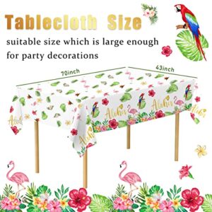 Aloha Party Decoration 3 Pack Hawaiian Tablecloths for Luau Party Decorations, Tropical Flamingo Table Cover Disposable Plastic with "Aloha" Gold Letters, Summer Beach Theme Birthday Party Supplies