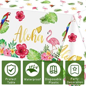 Aloha Party Decoration 3 Pack Hawaiian Tablecloths for Luau Party Decorations, Tropical Flamingo Table Cover Disposable Plastic with "Aloha" Gold Letters, Summer Beach Theme Birthday Party Supplies